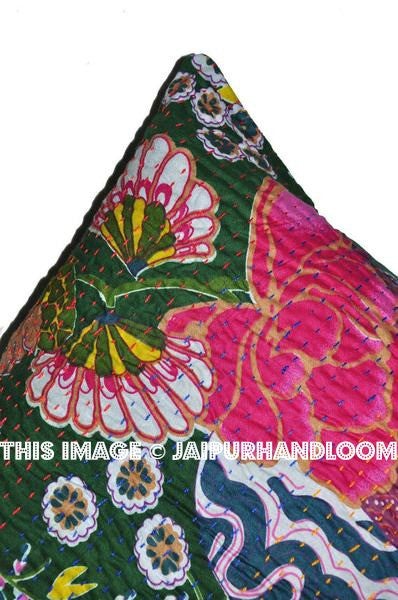24x24 Indian Kantha Pillow Cover Floral Pillow 24x24 Floor Pillow Indian Pillow-Jaipur Handloom