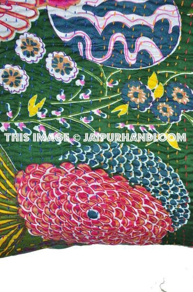 24x24 Indian Kantha Pillow Cover Floral Pillow 24x24 Floor Pillow Indian Pillow-Jaipur Handloom