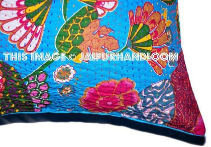 24x24 Indian Kantha Pillow Cover, Kantha throw Pillow cushion Cover, Indian Cushion Pillow Covers Ethnic Kantha Thread Work Vintage Decor-Jaipur Handloom