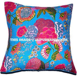 24x24 Indian Kantha Pillow Cover, Kantha throw Pillow cushion Cover, Indian Cushion Pillow Covers Ethnic Kantha Thread Work Vintage Decor-Jaipur Handloom