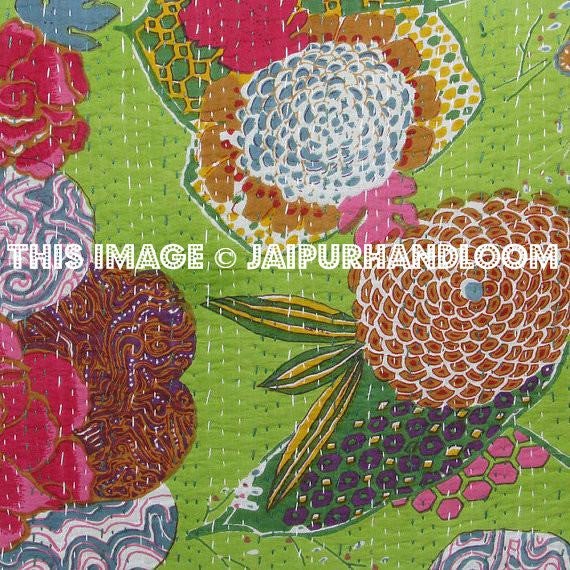 24x24 Indian Kantha Pillow Cover, Kantha throw Pillow, kantha cushion Cover, Floral Pillow, 24x24 Floor Pillow, Indian Pillow, Large Pillow-Jaipur Handloom