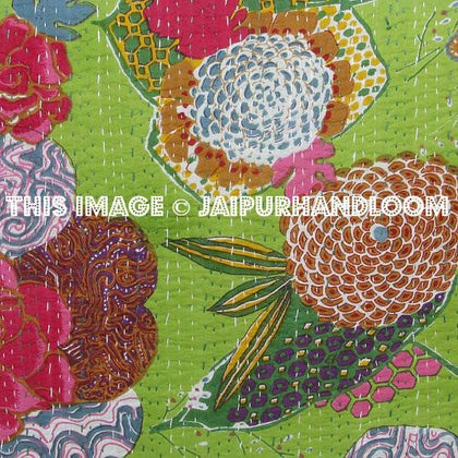 24x24 Indian Kantha Pillow Cover, Kantha throw Pillow, kantha cushion Cover, Floral Pillow, 24x24 Floor Pillow, Indian Pillow, Large Pillow-Jaipur Handloom