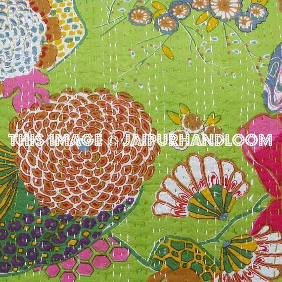 24x24 Indian Kantha Pillow Cover, Kantha throw Pillow, kantha cushion Cover, Floral Pillow, 24x24 Floor Pillow, Indian Pillow, Large Pillow-Jaipur Handloom