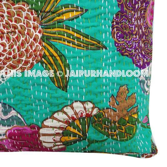 24x24 Indian Kantha Pillow Cover Kantha throw Pillow kantha cushion Cover-Jaipur Handloom