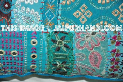 24x24" Indian Style Organic Yoga Pillows on Sale Blue Embroidered Yoga Mats-Jaipur Handloom