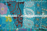24x24" Indian Style Organic Yoga Pillows on Sale Blue Embroidered Yoga Mats-Jaipur Handloom