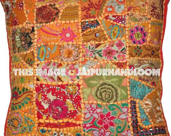 24x24" Orange Decorative throw Pillows for couch dining chair cushions-Jaipur Handloom