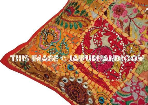 24x24" Orange Decorative throw Pillows for couch dining chair cushions-Jaipur Handloom