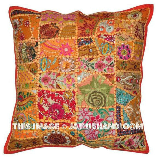 24x24" Orange Decorative throw Pillows for couch dining chair cushions-Jaipur Handloom