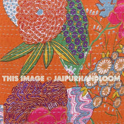 24x24 Orange Kantha Pillow, Handmade Kantha Decorative throw Pillow, kantha cushion Floral Pillow Cushion, Indian large floor Pillow cushion-Jaipur Handloom