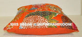 24x24 Orange Kantha Pillow, Handmade Kantha Decorative throw Pillow, kantha cushion Floral Pillow Cushion, Indian large floor Pillow cushion-Jaipur Handloom