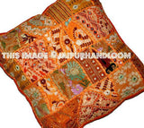 24x24 Orange Patchwork Pillow Cover Indian style outdoor cushions for chair-Jaipur Handloom