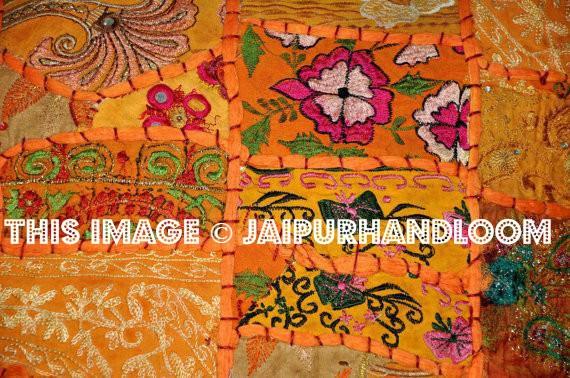24x24 Orange Patchwork Pillow Cover Indian style outdoor cushions for chair-Jaipur Handloom