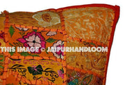 24x24 Orange Patchwork Pillow Cover Indian style outdoor cushions for chair-Jaipur Handloom