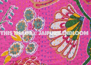 24x24 Pink Handmade Kantha Pillow, Kantha Decorative throw Pillow, kantha cushion cover, Floral Pillow Cushion, Indian Pillow, Cotton Pillow-Jaipur Handloom