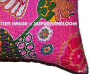 24x24 Pink Handmade Kantha Pillow, Kantha Decorative throw Pillow, kantha cushion cover, Floral Pillow Cushion, Indian Pillow, Cotton Pillow-Jaipur Handloom