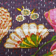 24x24 Purple Handmade Kantha Pillow, Kantha Decorative throw Pillow, kantha cushion cover, Floral Pillow Cushion, Indian Cotton sofa Pillow-Jaipur Handloom