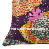 24x24 Purple Handmade Kantha Pillow, Kantha Decorative throw Pillow, kantha cushion cover, Floral Pillow Cushion, Indian Cotton sofa Pillow-Jaipur Handloom
