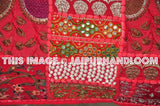 24x24" Red Indian Traditional Patchwork Pillows For Restaurant Hotels on Sale-Jaipur Handloom