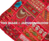 24x24" Red Indian Traditional Patchwork Pillows For Restaurant Hotels on Sale-Jaipur Handloom