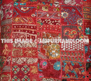 24x24" Red Patchwork Sofa Pillows Indian Embroidered Pillow cases on sale-Jaipur Handloom