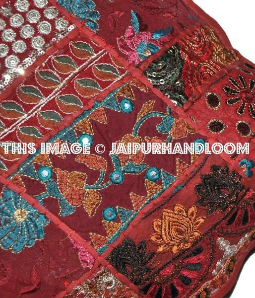 24x24" Red Patchwork Sofa Pillows Indian Embroidered Pillow cases on sale-Jaipur Handloom