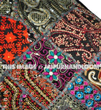 24x24" Vintage Indian Throw Pillows for Sofa Black Dining Chair Pillows-Jaipur Handloom