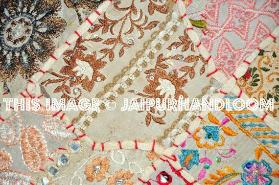 24x24 White Bohemian Patchwork Floor Cushions Handmade Sofa Pillows