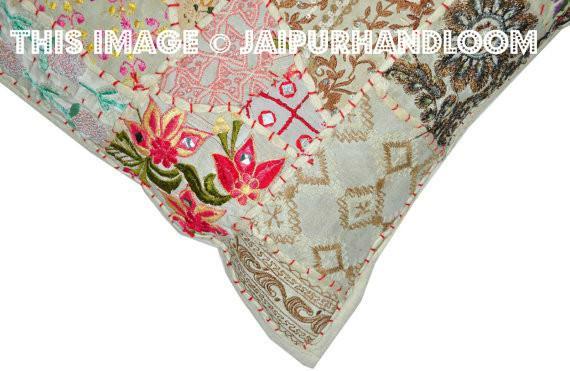 24x24 White Bohemian Patchwork Floor Cushions Handmade Sofa Pillows