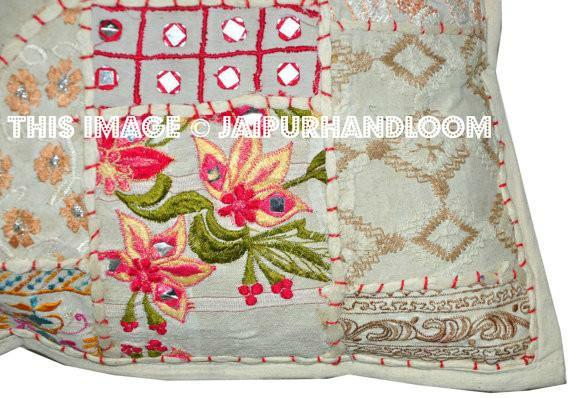24x24 White Bohemian Patchwork Floor Cushions Handmade Sofa Pillows