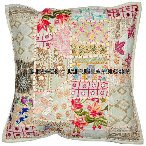 24x24 White Bohemian Patchwork Floor Cushions Handmade Sofa Pillows