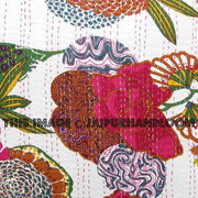 24x24 White Handmade Kantha Pillow, Kantha Decorative throw Pillow, kantha cushion cover, Floral Pillow Cushion, Indian Cotton sofa Pillow-Jaipur Handloom