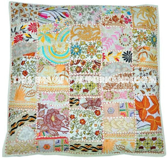 24x24" White Tribal Outdoor Cushions Bohemian Sofa Pillows on Sale-Jaipur Handloom