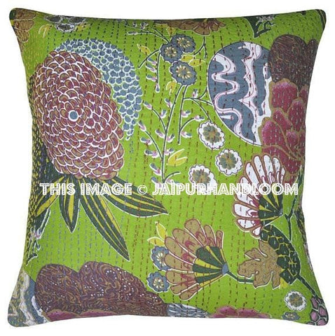 24x24 XLHandmade Kantha Pillow, Kantha Decorative throw Pillow, kantha cushion cover, Floral Pillow Cushion, Indian Pillow, Cotton Pillow-Jaipur Handloom