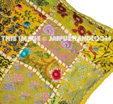24x24" Yellow Decorative Throw Pillows For Couch Embroidered Yoga Pillows-Jaipur Handloom