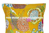 24x24 Yellow Kantha Pillow, Handmade Kantha Decorative throw Pillow, kantha cushion Floral Pillow Cushion, Indian large floor Pillow cushion-Jaipur Handloom
