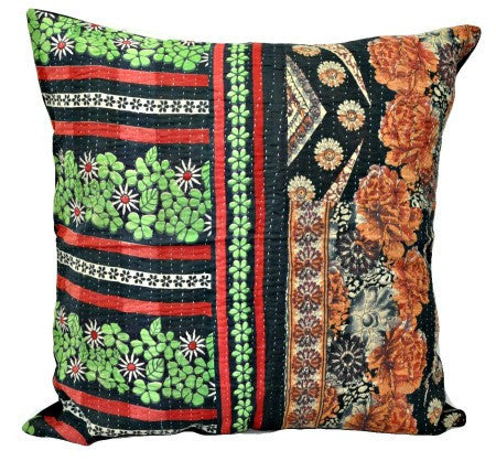 24X24 Decorative Kantha Sham Pillows Vintage Sari Kantha Throw Pillows p50-Jaipur Handloom