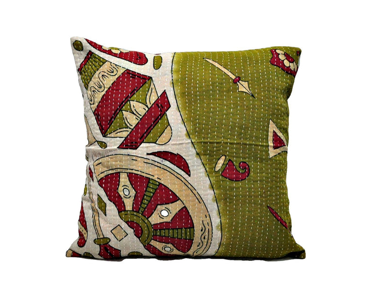 24X24 Dining Chair Kantha Cushions Bohemian Kantha Throw Pillows NL30-Jaipur Handloom
