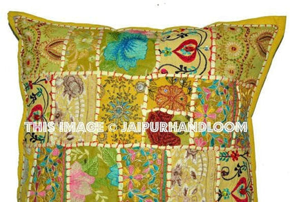 24x24 vintage patchwork bedroom shams boho yellow cottage pillows on sale-Jaipur Handloom