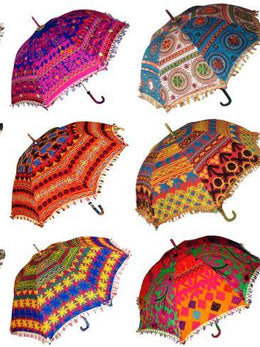 25 pc Wholesale Lot Indian Handmade Vintage Umbrella Parasol Bohemian Wedding Decoration Vintage Patchwork Beach Umbrellas