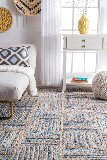 extra large area rug 8X10, natural fiber rug, denim jute rug, handwoven carpet rug