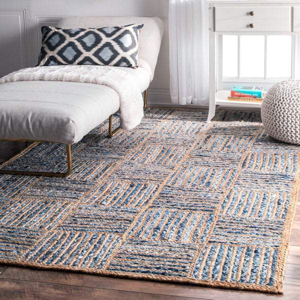extra large area rug 8X10, natural fiber rug, denim jute rug, handwoven carpet rug