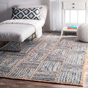 extra large area rug 8X10, natural fiber rug, denim jute rug, handwoven carpet rug