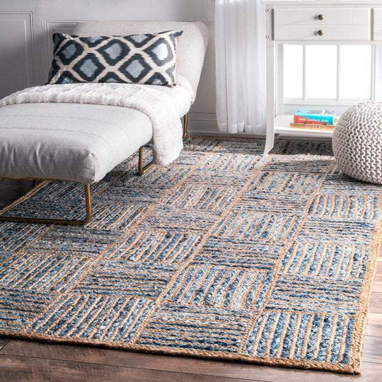 extra large area rug 8X10, natural fiber rug, denim jute rug, handwoven carpet rug