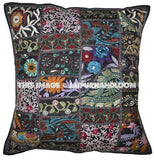 2pc Black Decorative Vintage Throw Pillow Hand Embroidered Accent Pillows-Jaipur Handloom