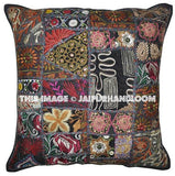 2pc Black Decorative Vintage Throw Pillow Hand Embroidered Accent Pillows-Jaipur Handloom