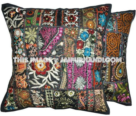 2pc Black Decorative throw Pillows for couch bohemian yoga pillows-Jaipur Handloom
