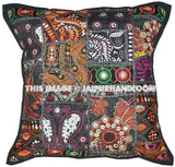 2pc Black Patchwork Vintage Pillow Indian Embroidered Sofa Pillows Cushions-Jaipur Handloom