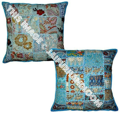 2pc Blue Vintage Bohemian Throw Pillows For Couch Stylish Patio Cushions-Jaipur Handloom