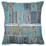 2pc Blue Vintage Embroidered Pillow cases for couch Indian Handmade Cushions-Jaipur Handloom